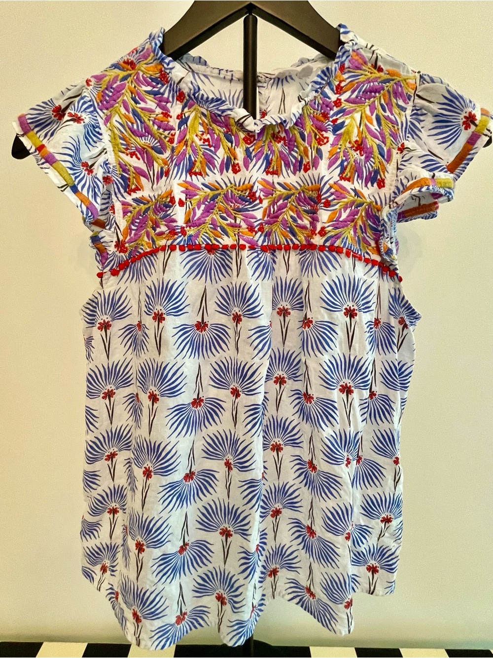 Embroidered Floral Boho THML Top with Multicolor Accents